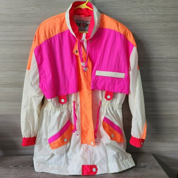 East West Vintage Jacket Large Neon Pink Long Sleeve Nylon Zip Colorful Y2k - Picture 16 of 16